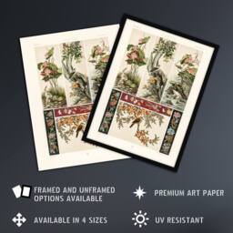 "Artery8 Chinese Patterns of Birds & Flowers Racinet Framed Wall Art Print in White - Size: W12"" x H16""" - thumbnail 2