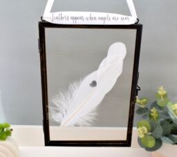 Amaya Rose Ltd Heart Stamp In Memory of. Real feather Floating Picture Frame Memorial in Black - thumbnail 2