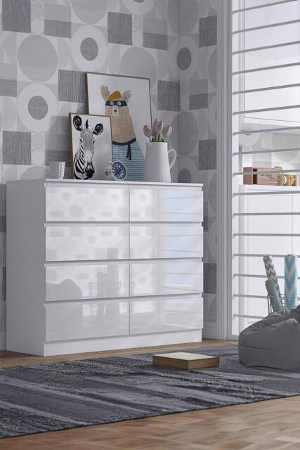 FWStyle High Gloss White Chest Of 8 Drawers - Stora - image 1