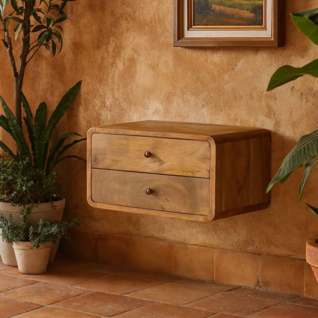 Wyld Haus Gradara Natural Oak Mango Wood 2 Drawer Floating Bedside Table in Brown - image 1
