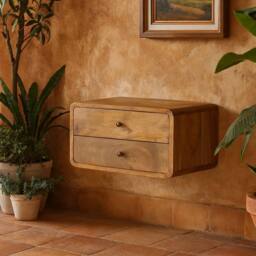 Wyld Haus Gradara Natural Oak Mango Wood 2 Drawer Floating Bedside Table in Brown