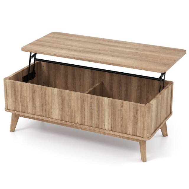 Costway Fluted Lift Top Coffee Table 110CM Rectangle Wooden Center Table in Light Brown - image 1