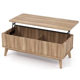 Costway Fluted Lift Top Coffee Table 110CM Rectangle Wooden Center Table in Light Brown