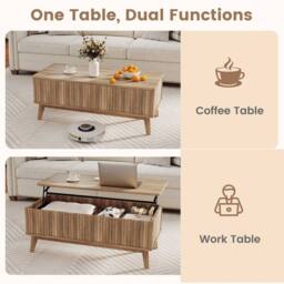 Costway Fluted Lift Top Coffee Table 110CM Rectangle Wooden Center Table in Light Brown - thumbnail 8
