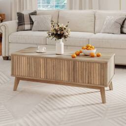 Costway Fluted Lift Top Coffee Table 110CM Rectangle Wooden Center Table in Light Brown - thumbnail 6