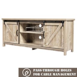 "Costway Modern TV Cabinet for 60"" Wooden Media Storage Shelves Stand W/ Cabinets in Grey" - thumbnail 3