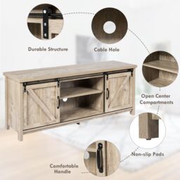 "Costway Modern TV Cabinet for 60"" Wooden Media Storage Shelves Stand W/ Cabinets in Grey" - thumbnail 4