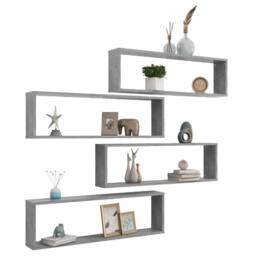Berkfield Home Wall Cube Shelf 4 pcs Concrete Grey 100x15x30 cm Engineered Wood - Size: 100 x 15 x 30 cm - thumbnail 3