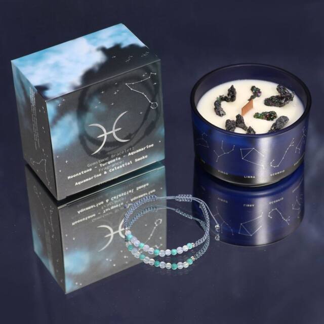 Serenityy Zodiac Crystal Candle with Gemstone Bracelet - Pisces in Blue - image 1