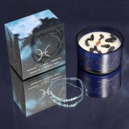 Serenityy Zodiac Crystal Candle with Gemstone Bracelet - Pisces in Blue - thumbnail 1
