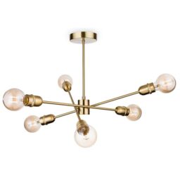 Netlighting Trident 6 Light Multi Arm Semi Flush Light Brushed Brass E27 in Gold