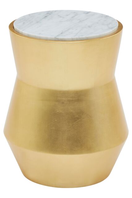 Orsina Drum-Shaped Side Table, Golden Small Table, Decorative Hourglass Shaped Nesting Table, White Marble Slab Table in Gold - image 1