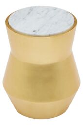 Orsina Drum-Shaped Side Table, Golden Small Table, Decorative Hourglass Shaped Nesting Table, White Marble Slab Table in Gold - thumbnail 5