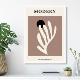ARTZE Matisse Floral Cutout Cream & Brown Mid Century Framed Print SIZE: A3 with White Frame - Size: A2 - thumbnail 2