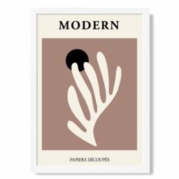 ARTZE Matisse Floral Cutout Cream & Brown Mid Century Framed Print SIZE: A3 with White Frame - Size: A2