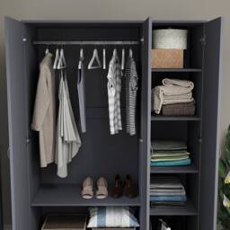 HD Designs Riano 3 Door Wardrobe Storage Organizer in Grey - thumbnail 7