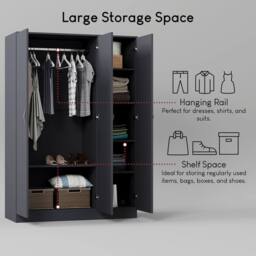 HD Designs Riano 3 Door Wardrobe Storage Organizer in Grey - thumbnail 5