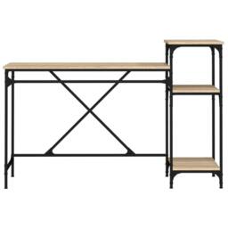 Berkfield Home Desk with Shelves Sonoma Oak 135x50x90 cm Engineered Wood&Iron in Light Oak - Size: 135 x 50 x 90 cm - thumbnail 5