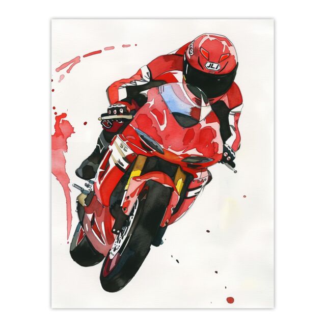"Artery8 Superbike World Championship Red Motorcycle Rider Wall Art Print - Size: W24"" x H32""" - image 1