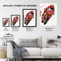 "Artery8 Superbike World Championship Red Motorcycle Rider Wall Art Print - Size: W24"" x H32""" - thumbnail 3
