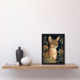 Artery8 Abyssinian Cat with Flowers Art Nouveau Modern Watercolour Illustration Artwork Framed Wall Art Print A4 in Black - thumbnail 2