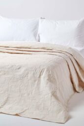 Homescapes Cotton Rich Floral Pattern Bedspread in Cream - Size: King - thumbnail 1