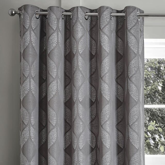 Intimates Buxton Jacquard Readymade Eyelet Curtains in Grey - Size: 168 cm width x 229 cm drop