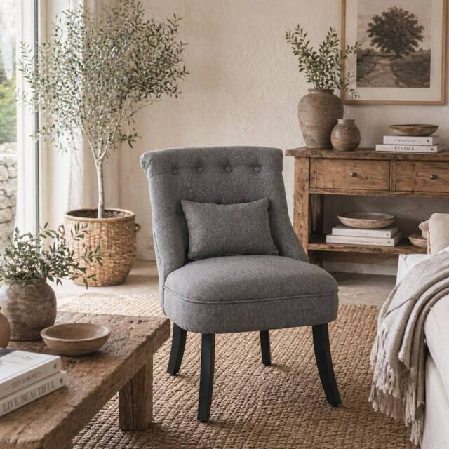 Wyld Haus Fapa Charcoal Grey Fabric Tub Accent Chair Cushion & Solid Wood Legs - image 1