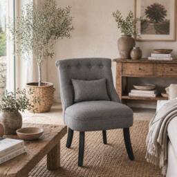 Wyld Haus Fapa Charcoal Grey Fabric Tub Accent Chair Cushion & Solid Wood Legs - thumbnail 1