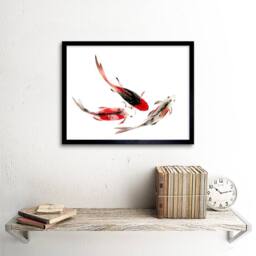 "Wee Blue Coo Japanese Koi Carp Fish Black & Red 12x16"" Framed Wall Art Print in Orange - Size: W12"" x H16""" - thumbnail 2