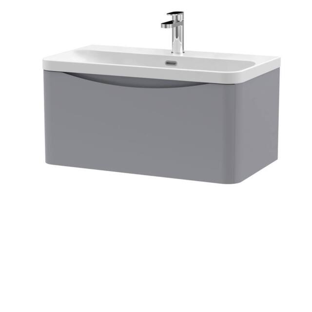 Balterley Arch Bathroom Wall Hung 1 Drawer Vanity, Ceramic Basin, Grey, 800mm in Grey - image 1