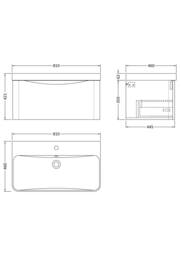 Balterley Arch Bathroom Wall Hung 1 Drawer Vanity, Ceramic Basin, Grey, 800mm in Grey - thumbnail 5