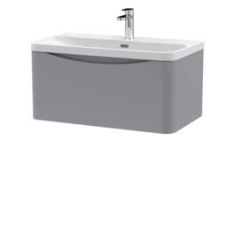 Balterley Arch Bathroom Wall Hung 1 Drawer Vanity, Ceramic Basin, Grey, 800mm in Grey