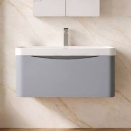 Balterley Arch Bathroom Wall Hung 1 Drawer Vanity, Ceramic Basin, Grey, 800mm in Grey - thumbnail 6
