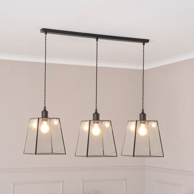 ValueLights Susie Glass Lantern Lamp Shade 3 Drop Diner Ceiling Pendant Light in Black - image 1