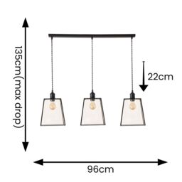 ValueLights Susie Glass Lantern Lamp Shade 3 Drop Diner Ceiling Pendant Light in Black - thumbnail 8