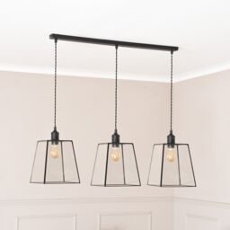 ValueLights Susie Glass Lantern Lamp Shade 3 Drop Diner Ceiling Pendant Light in Black - thumbnail 3