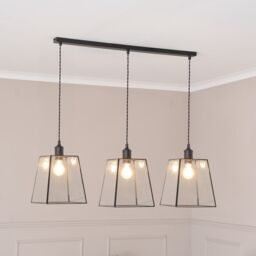 ValueLights Susie Glass Lantern Lamp Shade 3 Drop Diner Ceiling Pendant Light in Black - thumbnail 1