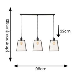 ValueLights Susie Glass Lantern Lamp Shade 3 Drop Diner Ceiling Pendant Light in Black - thumbnail 7