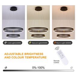 Garwarm 2-Ring 64W Black Acrylic Dimmable LED Chandelier with Remote Control - thumbnail 4