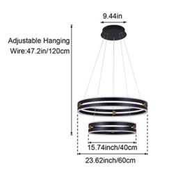 Garwarm 2-Ring 64W Black Acrylic Dimmable LED Chandelier with Remote Control - thumbnail 5
