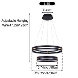 Garwarm 2-Ring 64W Black Acrylic Dimmable LED Chandelier with Remote Control - thumbnail 6