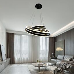 Garwarm 2-Ring 64W Black Acrylic Dimmable LED Chandelier with Remote Control - thumbnail 2