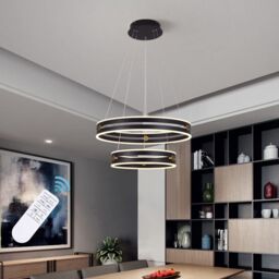 Garwarm 2-Ring 64W Black Acrylic Dimmable LED Chandelier with Remote Control - thumbnail 1