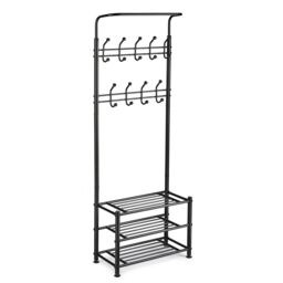 House of Home Metal Coat Stand Clothes Plus Shoes Rack Umbrella Steel Stand Hanger Hooks Black - thumbnail 3