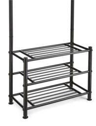 House of Home Metal Coat Stand Clothes Plus Shoes Rack Umbrella Steel Stand Hanger Hooks Black - thumbnail 6