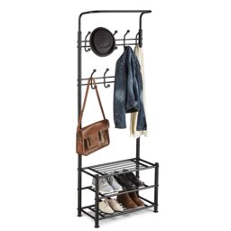 House of Home Metal Coat Stand Clothes Plus Shoes Rack Umbrella Steel Stand Hanger Hooks Black