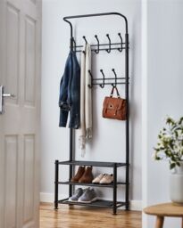 House of Home Metal Coat Stand Clothes Plus Shoes Rack Umbrella Steel Stand Hanger Hooks Black - thumbnail 2