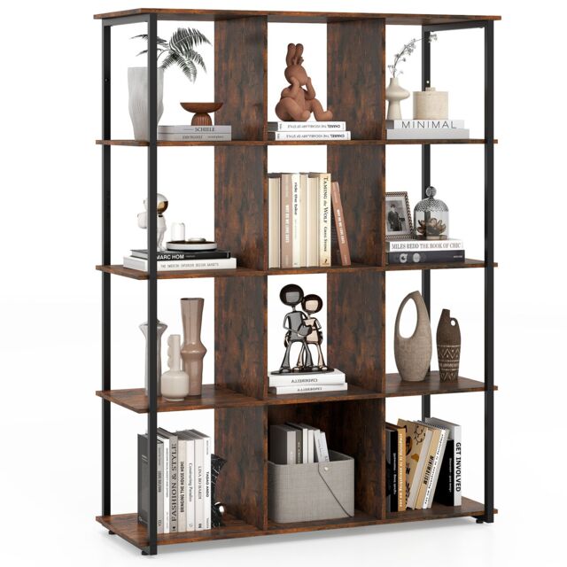 Gymax 12-Cube Wooden Bookcase Bedroom Tall Freestanding Bookshelf-Brown in Brown - image 1
