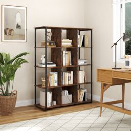 Gymax 12-Cube Wooden Bookcase Bedroom Tall Freestanding Bookshelf-Brown in Brown - thumbnail 7